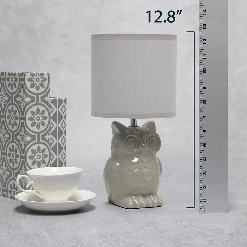 Simple Designs 12.8"  Ceramic Owl Bedside Table Desk Lamp with Matching Fabric Shade for Home Decor, Bedroom, Nightstand, Living Room, Entryway, Kids' Room, Nursery, Dandelion Yellow