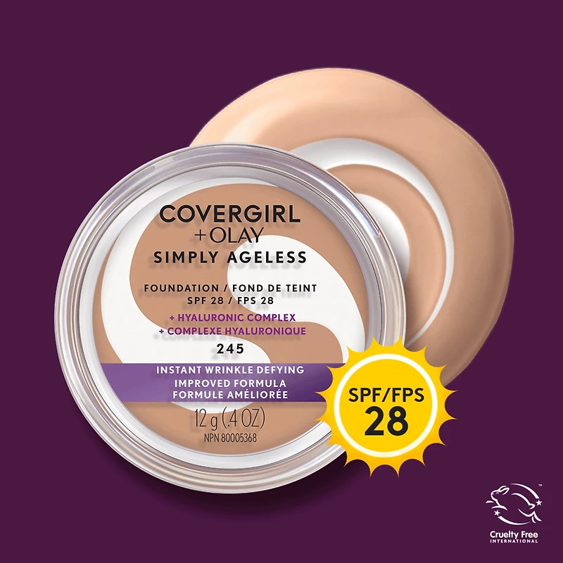COVERGIRL Fond de teint Simply Ageless Instant Wrinkle Defying avec complexe hyaluronique, vitamine C et niacinamide - SPF 28, 100% sans cruauté