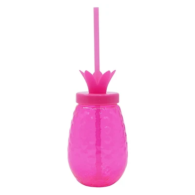 Mainstays Pineapple Pink Plastic Tumbler with Straw, Drinkware, 1 piece