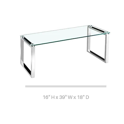 Grande table basse Gyna – Plateau en verre élégant avec pieds chromés brillants, design moderne