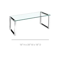 Grande table basse Gyna – Plateau en verre élégant avec pieds chromés brillants, design moderne