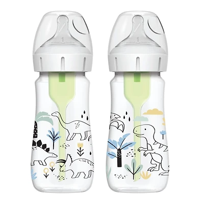 Dr. Brown's Biberons à Débit Naturel Anti-Coliques + Biberons à Col Grand, Édition Spéciale Dino Decos, Lot de 2 Biberons de 270 ml, Tétine Niveau 1
