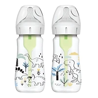 Dr. Brown's Biberons à Débit Naturel Anti-Coliques + Biberons à Col Grand, Édition Spéciale Dino Decos, Lot de 2 Biberons de 270 ml, Tétine Niveau 1