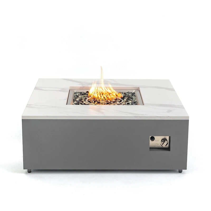Danby Engineered Marble Convertible Propane Fire Table , Square, White and Grey