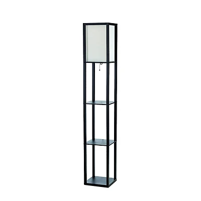 Simple Designs Floor Lamp Etagere Organizer Storage Shelf with Linen Shade