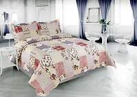 Marina Decoration Embossed Pinsonic Coverlet Bedspread Soft Bedding Summer Printed Quilt Set with Shams, Pink Purple Cream Floral Plaid Pattern