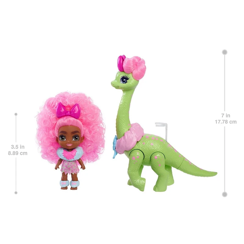 ​Cave Club Cave Tots Diva Tot Doll (Approx. 3.5-in) Small Doll with Dinosaur & Curly Pink Hair, Wearing Outfit & Accessories, Gift for 4 Year Olds and Up