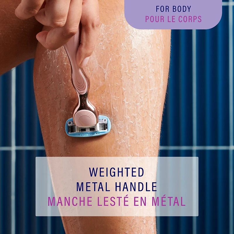 Rasoir pour femmes avec manche en métal rose doré et 2 cartouches de lames de marque Hydro Silk 1 manche 2 cartouches