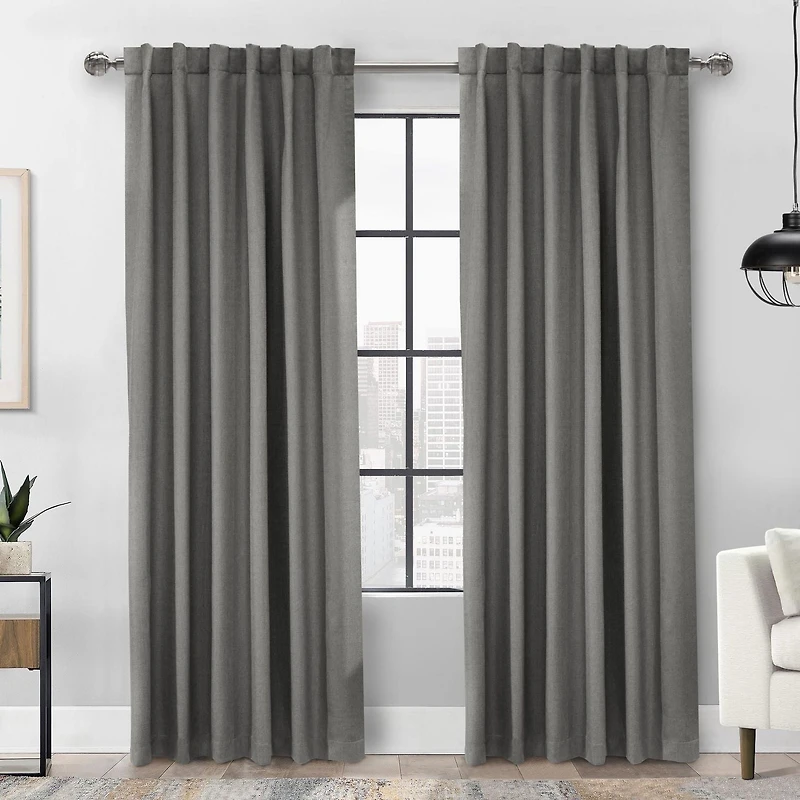 Loft Living Barry Total Blackout Textured Dual Header(Back Tab/Rod Pocket) Single Curtain Panel Blackout 52" x 95" in White