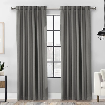 Loft Living Barry Total Blackout Textured Dual Header(Back Tab/Rod Pocket) Single Curtain Panel Blackout 52" x 95" in White