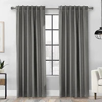 Loft Living Barry Total Blackout Textured Dual Header(Back Tab/Rod Pocket) Single Curtain Panel Blackout 52" x 95" in White