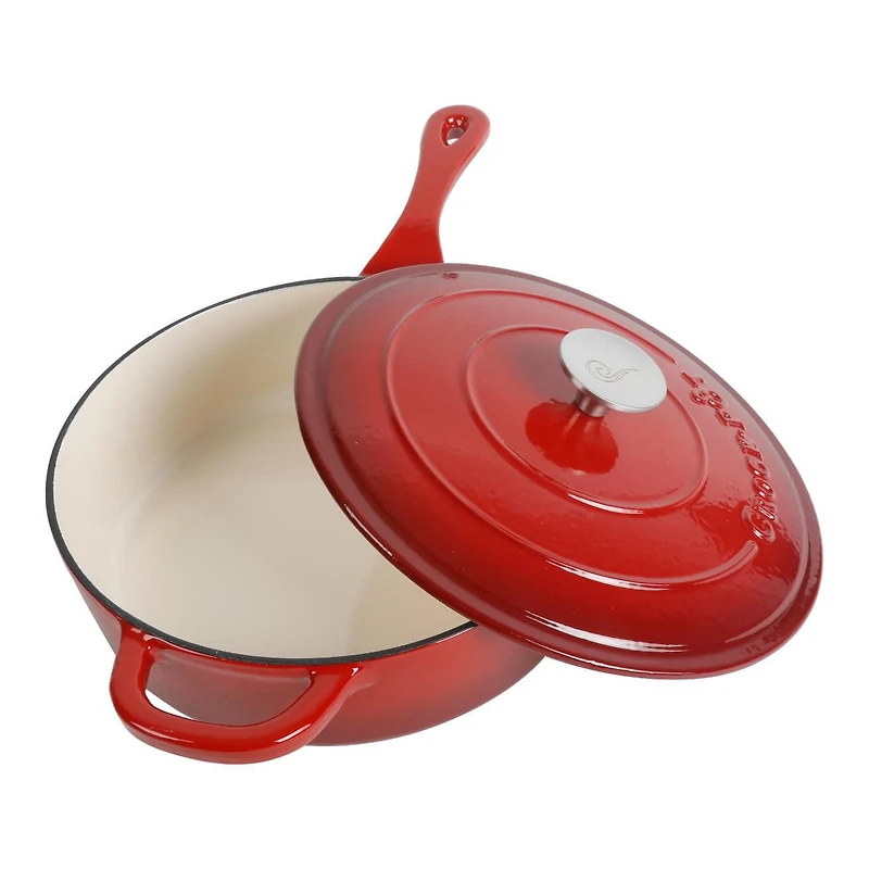 Crock-Pot Artisan Poêle à sauter profonde en fonte émaillée de 3,5 Qt avec couvercle, rouge écarlate, ronde