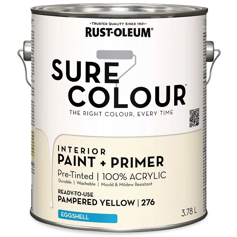 Rust-Oleum Sure Colour™ Peinture + Apprêt, Intérieur Coquille d'oeuf, Jaune Cajolerie 3,78L 3,78L