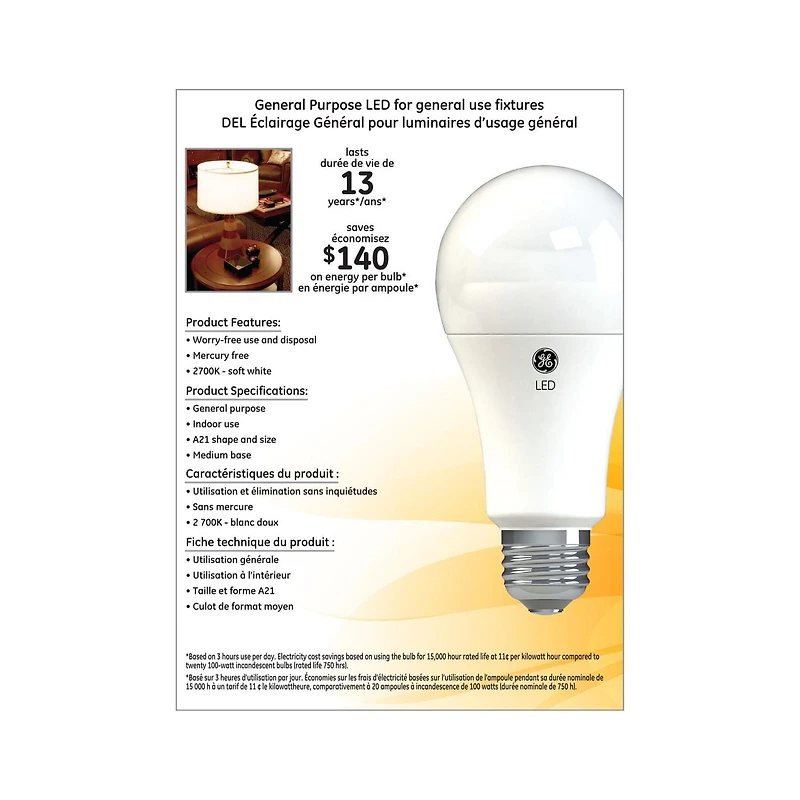 GE 15W DEL A21 ESTAR BLANC DOUX 4P