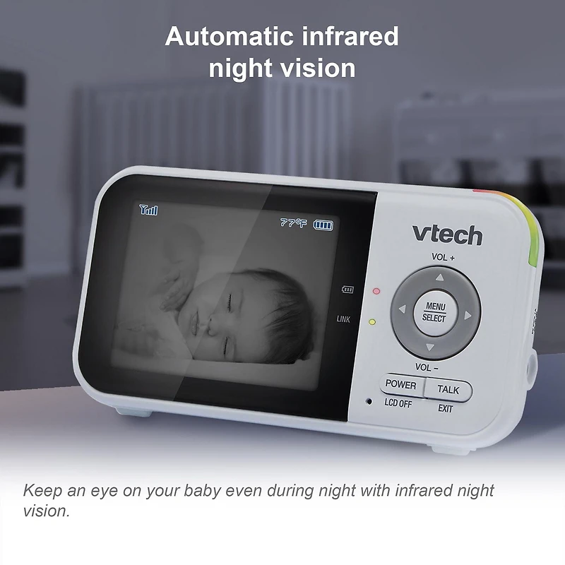 VTech VM3254-2 2 Camera 2.8” Digital Video Baby Monitor with Night Light, White
