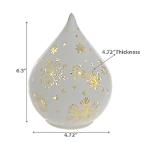 Led Teardrop Glass Stand (Snowflakes) (White) - Set of 2