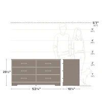 Prepac Rustic Ridge White 6-Drawer Dresser, 18.25"D x 53.25"W x 28.5"H