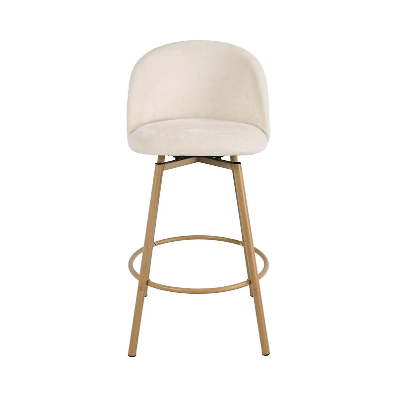 Homy Casa Set of 2 Swivel Upholstered Barstool with Metal Woodgrain Legs and Footrest for Kitchen Dining Room, Biscuit
