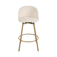 Homy Casa Set of 2 Swivel Upholstered Barstool with Metal Woodgrain Legs and Footrest for Kitchen Dining Room, Biscuit