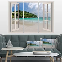 Designart Open Window to Calm Seashore Canvas Wall Art