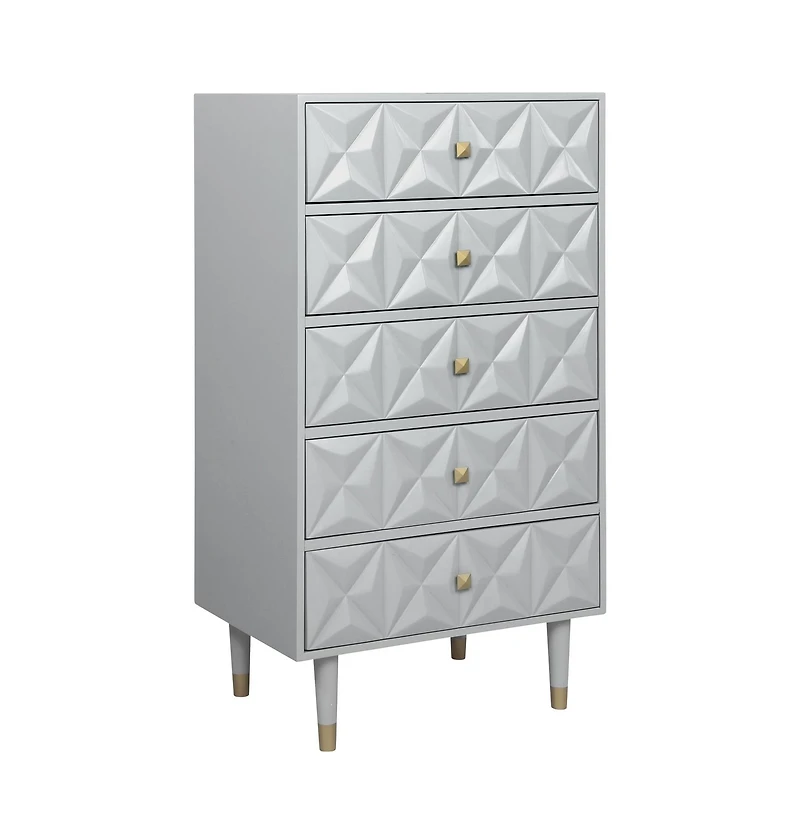 Geometric Five Drawer Chest, Grey
