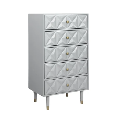 Geometric Five Drawer Chest, Grey