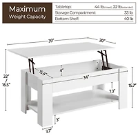Fullfurnique Lift Top Coffee Table with Hidden Compartment & Open Shelf, White