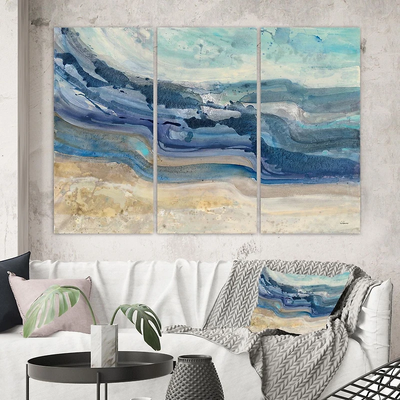 Designart côte, bleu, mer, vagues, aquarelle Art mural sur toile