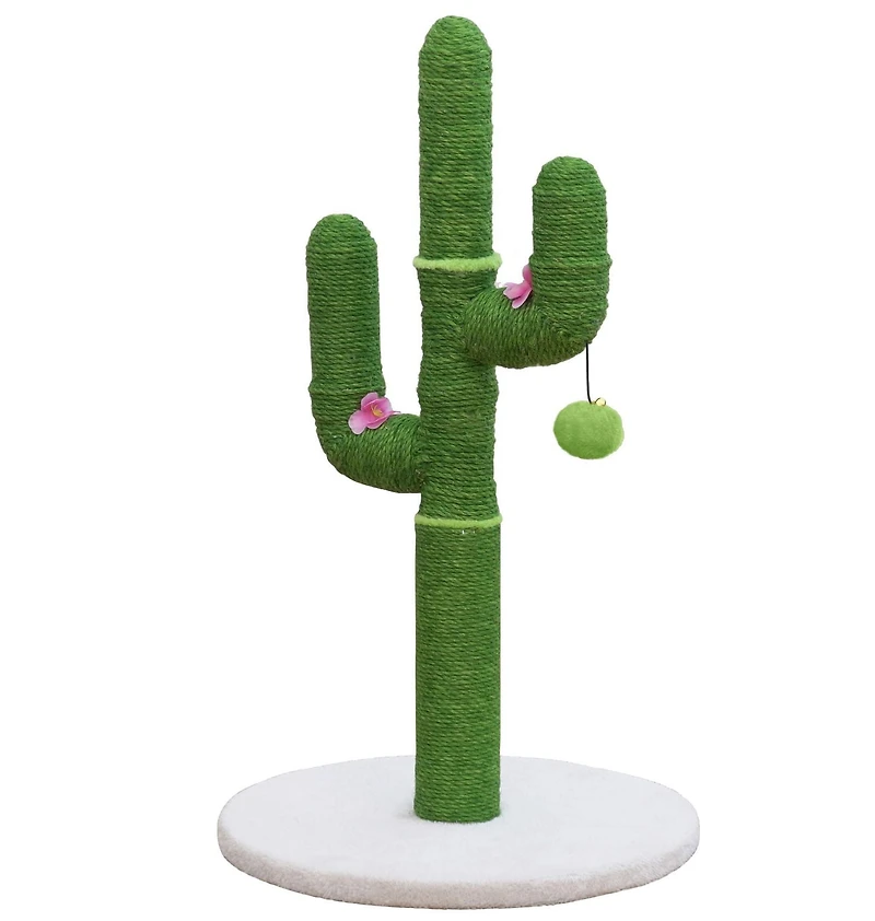 Home4Cat Cactus Sisal Cat Scratching Post with Hanging Toy, Green