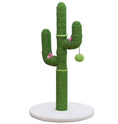 Home4Cat Cactus Sisal Cat Scratching Post with Hanging Toy, Green