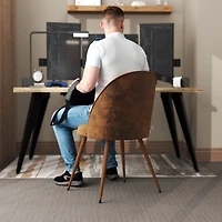 Ensemble de 2 chaises de bureau Homy Casa avec dossier rond rembourré, sans accoudoirs, imitation daim brun