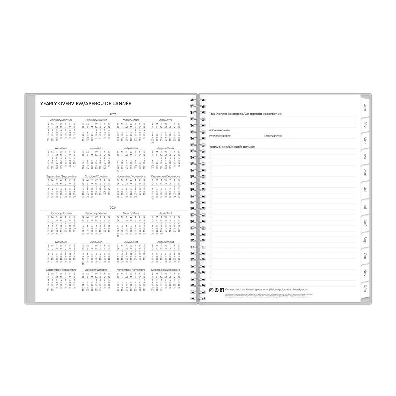 Agenda hebdomadaire/mensuel 2024, 8,5 po x 11 po, Blue Sky, Gris