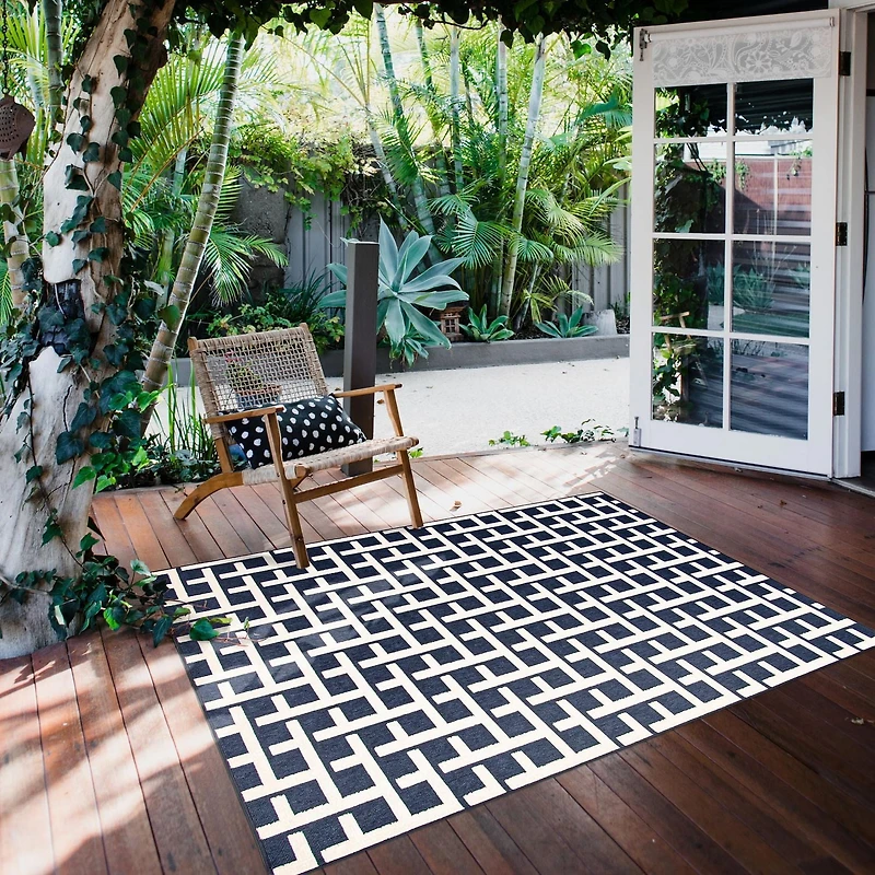 ECARPET Indoor/Outdoor for Balcony, Patio and Garden Villa Blue Rug