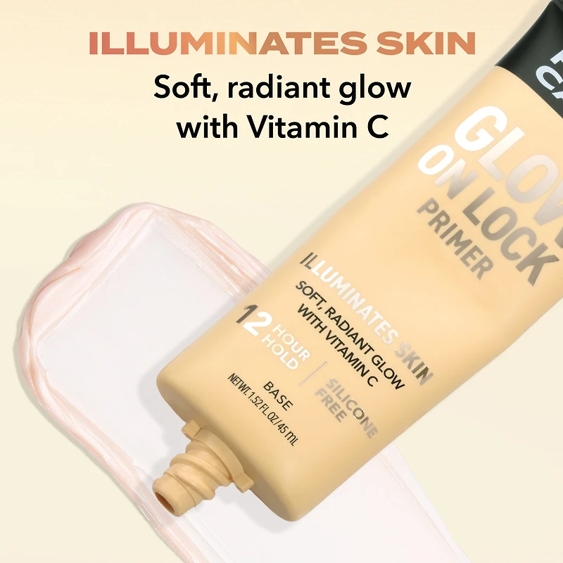 Hard Candy Glow On Lock Water-based Illuminating 12-Hour Hold Face Primer with Vitamin C, 1.52 fluid ounces