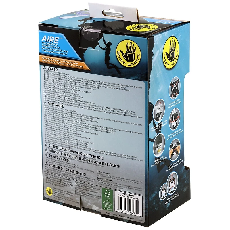 BODY GLOVE JUNIOR FREE BREATHING SNORKELING MASK<br>(WITH GOPRO CAMERA MOUNT), JUNIOR FREE BREATHING SNORKELING MASK