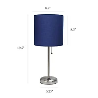 LimeLights Brushed Steel Stick Lamp with Charging Outlet and Fabric Shade 2 Pack Set
