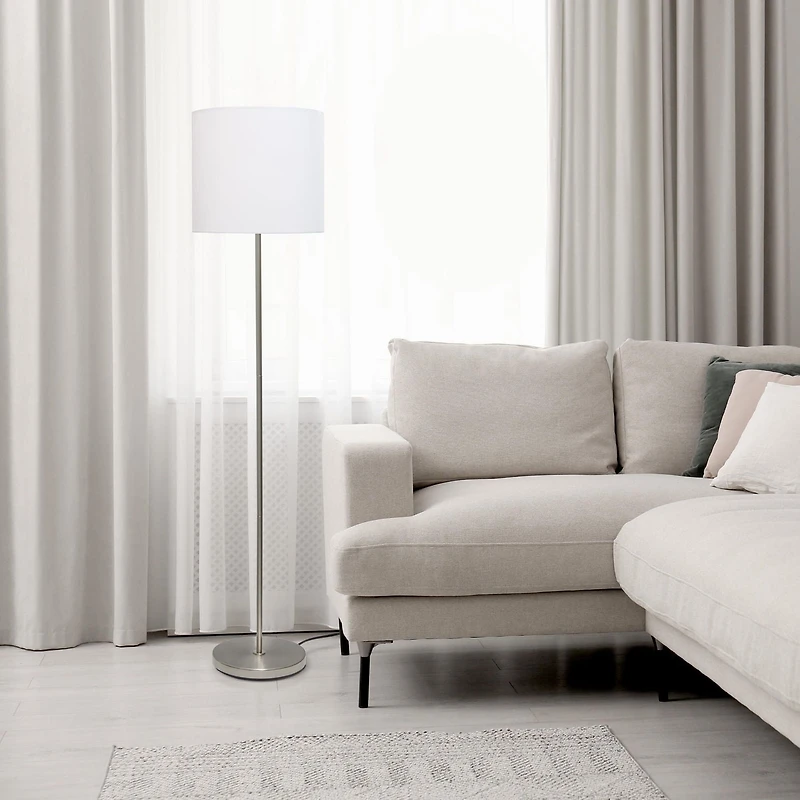 Simple Designs Brushed Nickel Drum Shade Floor Lamp