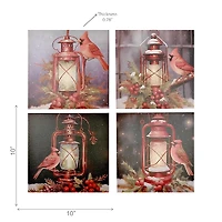 Canvas Wall Art Asstd (Glowing Lantern With Cardinal) - Set of 4