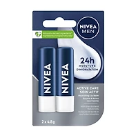Nivea MEN ACTIVE Care Lip Care with 24H Moisture, Duo Pack, 2 x 4.8g