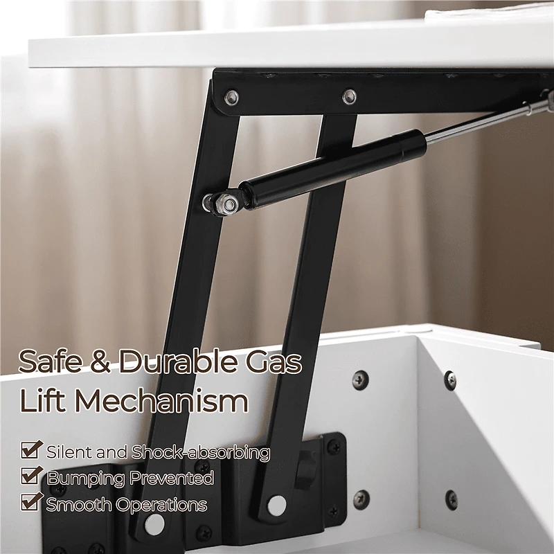 Fullfurnique Lift Top Coffee Table with Hidden Compartment & Open Shelf, White