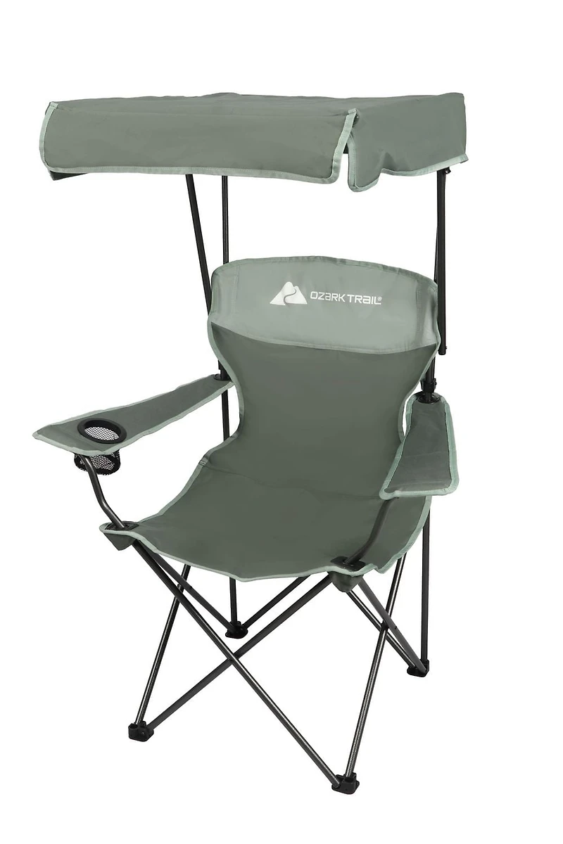 Ozark Trail Camping Chair with Shade, Polyester, Canopy Quad Chair
