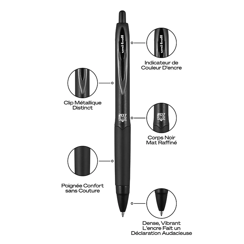uniball™ 207 Plus+ Retractable Gel Pens, Medium Point (0.7mm), Black, 3 Pack, 207 Plus+ Retractable Gel Pen