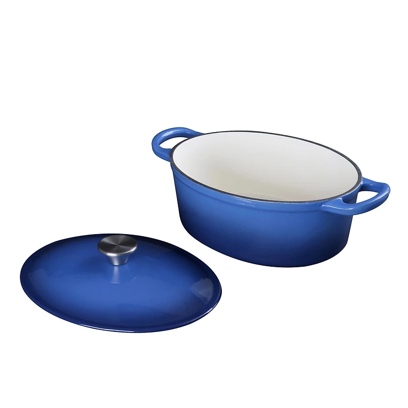 Mainstays Cocotte ovale en fonte émaillée 4,12 pintes, bleu