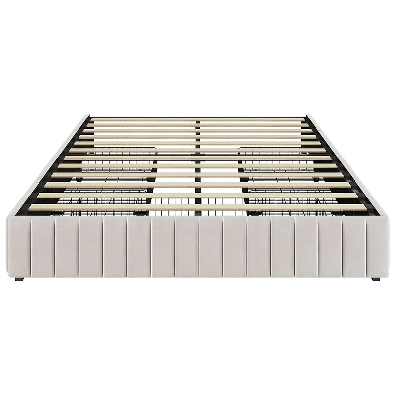 Fullfurnique Cadre de Lit Capitonné avec Trois Tiroirs de Rangement, Queen, Beige