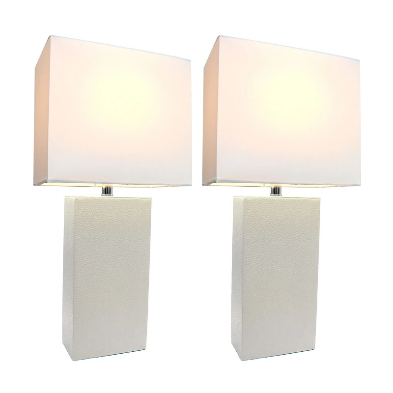 Elegant Designs 2 Pack Modern Leather Table Lamps with White Fabric Shades