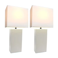 Elegant Designs 2 Pack Modern Leather Table Lamps with White Fabric Shades