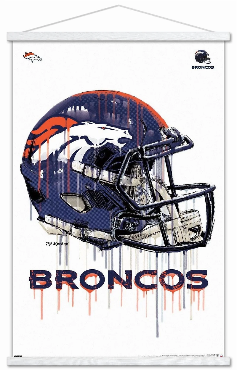 NFL Denver Broncos - Drip Helmet 20 Wall Poster, 14.725" x 22.375" Framed
