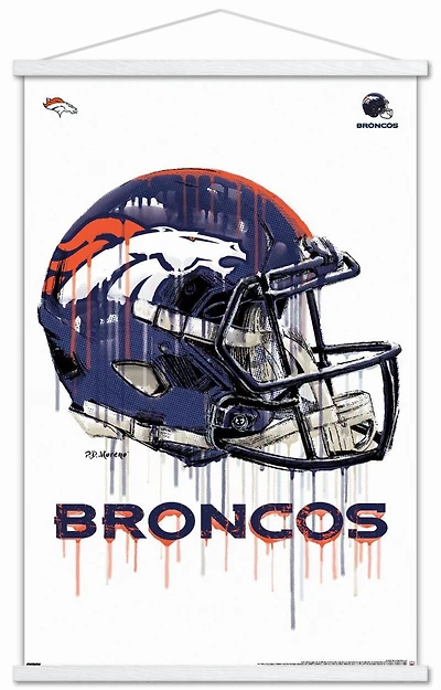 NFL Denver Broncos - Drip Helmet 20 Wall Poster, 14.725" x 22.375" Framed
