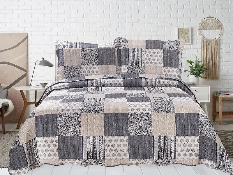 Marina Decoration Rich Printed Embossed Pinsonic Coverlet Bedspread Ultra Soft Bedding Summer Quilt Set with Shams, Navy Blue Plaid Pattern