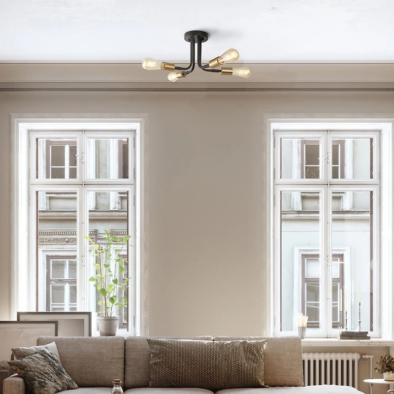 4-Light Matte Black Adjustable Socket Semi-Flush Mount Ceiling Light